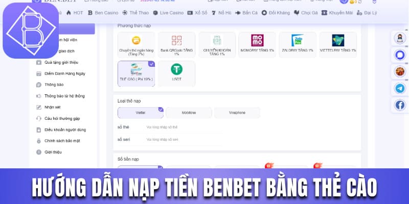Nạp tiền Benbet bằng thẻ cào