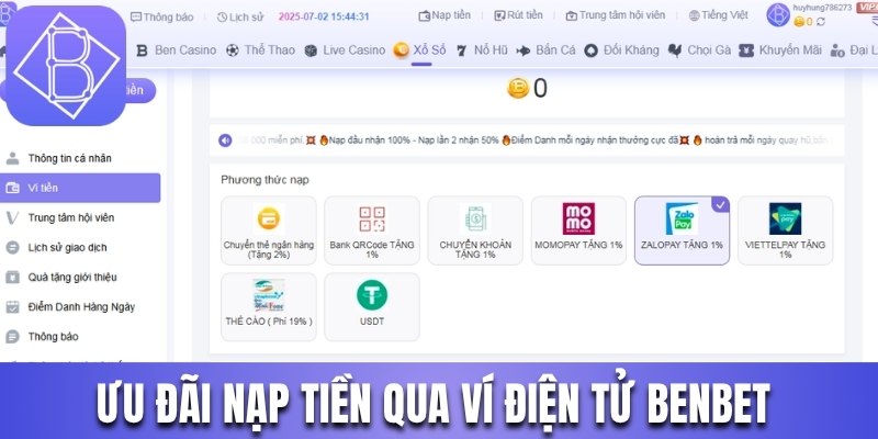 Siêu ưu đãi tặng 1% nạp tiền qua ví điện tử